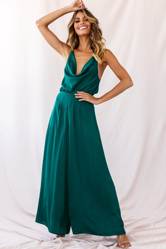 Charlotte Wide-Leg Cowl Neck Jumpsuit Forest Green